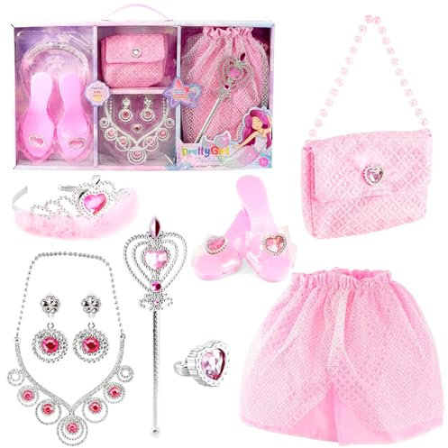 The Magic Toy Shop Princess Costume for Girls Fancy Dress Up Princess Dress Up Shoes with Pretend Jewelry Accessories Girl Toys Toddler Girls Birthday Halloween Gifts