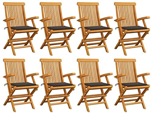 ShGaxin Gartenstühle mit Taupe Kissen, Gartenmöbel, Balkonstühle, Balkonmöbel, Bistrostuhl, Garten Stühle, Armlehnenstuhl, 8 STK. Massivholz Teak