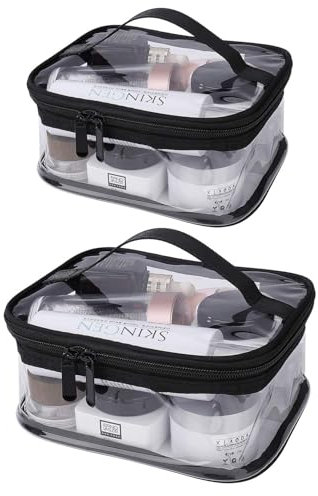 Trousse de Toilette, 2 Pcs Trousses à Maquillage Imperméable Sac de Rangement Cosmétiques Organisateur de Voyage Accessoires pour Hommes et Femmes, Transparente