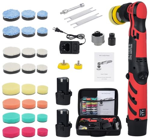 Geevorks Lucidatrice a batteria auto, mini lucidatrice per auto con 1/1,5/2 pollici micro lucidante pad 6 velocità regolabile per dettagli auto, lucidatura pulizia rimozione graffi