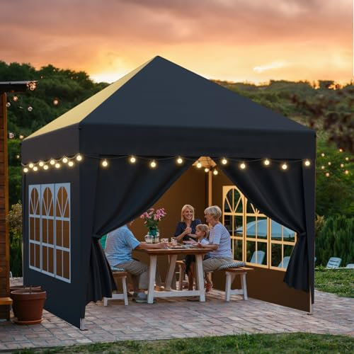 arvioo Pavillon 2.5x2.5m mit 4 Seitenwänden, Schützen Ihre Feier, Pop Up Faltpavillon Wasserdicht Winterfest UV-Schutz 3-Fach Höhenverstellbar, Partyzelt Stahlgestell & 210D Oxford-Gewebe (Anthrazit)