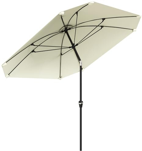 Outsunny Sombrilla Terraza Exterior 233x233 cm Sombrilla de Jardín con Ángulo Ajustable Impermeable Poste de Aluminio Varillas de Fibra de Vidrio y Manivela Parasol para Patio Terraza Crema