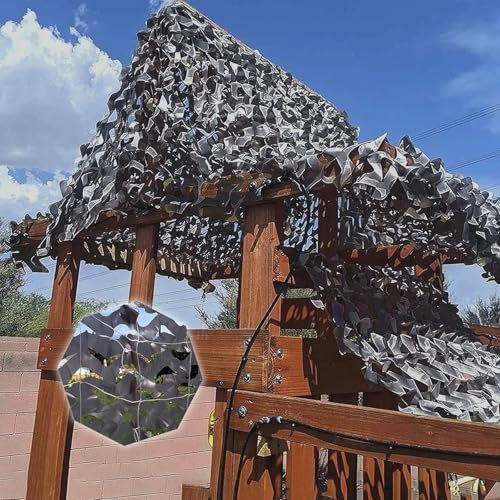 Filet de Camouflage Gris 5x9m(16.4x29.5ft), Camo Netting Sun Shelter, Voile d'ombrage pour pergola, Camping, Photographie Animalière, Décoration, Protection Solaire