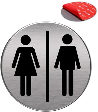 Señal Adhesiva | Acabado AAA+ | Aluminio lacado | Acabado Cepillado | Super Adhesivo | Diámetro Ø 100 mm - Grosor 0.8mm (Señal Baño Unisex)