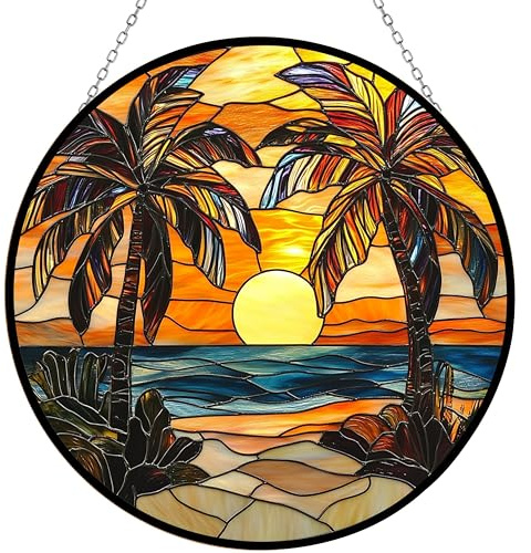 365CUSGIFTS Attrape-soleil en verre teinté en forme de palmiers, panneau de verre coloré, décoration pour maison, jardin, fête de Noël, mariage