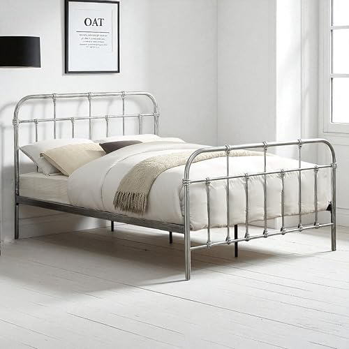 OAT Home Camden Metal Bed Frame, Victorian Hospital Style, Antique Brass or Silver Steel Effect, Single/Double/King Size (Silver Steel, King (U.K. Standard))