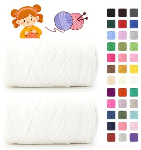 T shirt Garn zum Häkeln & Stricken- je 400g/150m, Häkelgarn Dickes Yarn für Häkeltaschen/Körbe/Teppiche, Heimdekoration/Deko (01 Weiß)