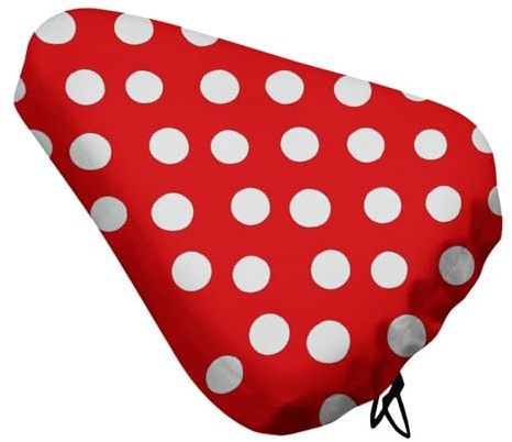 Fahrradsitz-Regenschutz, rot und weiß, gepunktet, wasserdicht, staubdicht, Fahrradsattelkissen, weiche Fahrradsitzpolster mit Kordelzug für Männer und Frauen