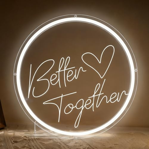 FANSIR Better Together Neon Schild, LED Weiß Carving Neon Sign für Wand Deko, Dimmbare Brief Neonlichter USB Power für Schlafzimmer Wohnzimmer Bar Pub Club Home Hochzeit Geburtstag Party