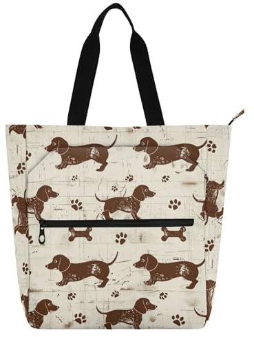 Dashshund Hundetasche für Jungen, Mädchen, Erwachsene, wasserdicht, wiederverwendbar, mit Reißverschluss, für Schule, Einkaufen, Reisen, Regenbogenfarben, Braun