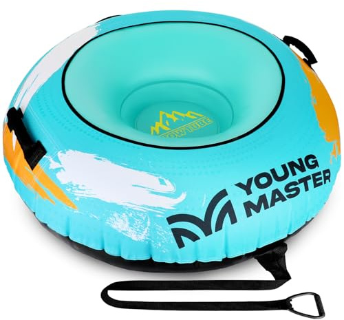 Snow Tube for Kids & Adults, 48” Large Inflatable Snow Sled with Thickened Canvas Cover, Heavy-Duty Snow Tube with Wear-Resistant Material and 3-in-1 Inflatable Valve, Perfect for Winter Outdoor Fun