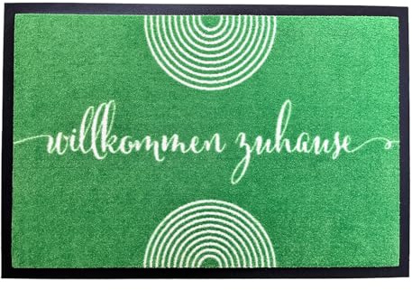 Kafloor Design Fußmatte Willkommen Zuhause | Schmutzfangmatte waschbar & rutschfest | Fußabtreter modern mit Spruch in Grün für Innen & Außen 40 x 60 cm Willkommen Zuhause