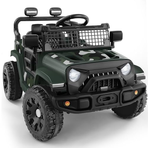 ELEMARA Voiture Véhicule Électrique pour Enfant, 5,6 KM/H, 12V Vehicule Electrique avec Contrôle Parental, Musique, 3 Vitesses, 2 Modes de Conduite, LED, Amortisseurs, Camion Electrique Enfant, Vert