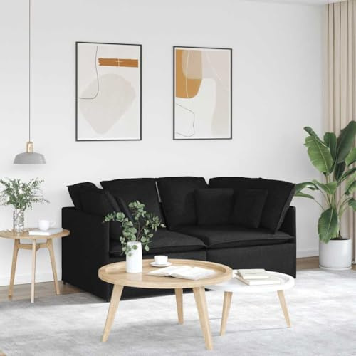 HETFTJN Modulares Ecksofa 200x100 cm Schwarz Stoff 100% Polyester Metallgestell inkl Kissen Modernes Design für Wohnzimmer Gästezimmer kleines Apartment