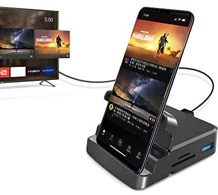 GKI 7-in-1 USB-C Docking Station, 4K HDMI Hub for Samsung DeX & Android Phones, Dex Dock for iPad/Laptop/iPhone 15-17, External Monitor Adapter with SD/TF Card Reader & USB 3.0