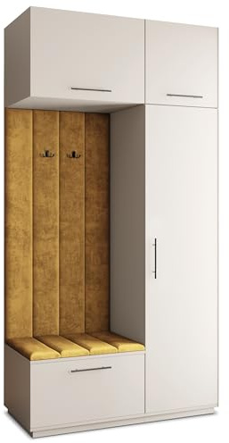 Masseno Flugarderoben Set Rema, Kleiderschrank-Set mit Sitzbank, Garderobenschrank Flur mit 5 Regalböden, Kaschmir