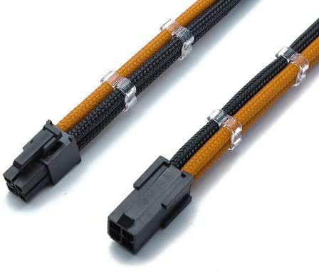 Shakmods Cable de extensión ATX de 4 pines para placa base de CPU de 30 cm + 2 peines de cable (naranja y negro)