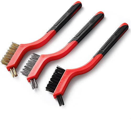 Dekton 3PC Mini Wire Brush Set | Includes 3 Mini Wire Detailing Brushes | Brass Coated for Spark Plugs | Steel for Rust & Paint Removal | Nylon for Upholstery & Detailing | Versatile