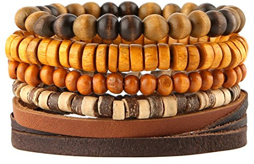 HZMAN Wickelarmbänder für Herren und Damen, Hanfschnüre, Holzperlen, ethnische Stammes-Armbänder, Lederarmbänder, 25 cm, Leder, Nein.