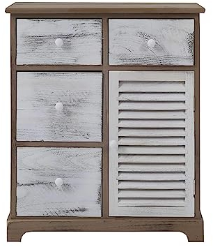 Rebecca Mobili Schubladenschrank im Vintage-Stil, Kommode in Grau Braun Weiß, 4 Schubladen 1 Tür, Holz, als Wohneinrichtung für Schlafzimmer Eingang – Maße: 70 x 60 x 30 cm (HxLxB) – Art. RE6074