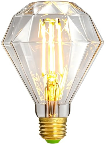 TIANFAN LED-Birnen Vintage 4 W 2700 K warmweiße Kristall-LED-Glühbirne 220/240 V Edison-Schraube E27-Sockel Spezial-dekorative Glühbirne Diamant φ95mm (Transparent)