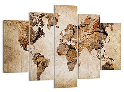 Mehrteilige Bilder auf Leinwand 150x100cm Leinwandbild Karte Welt modern Groß XXL Wanddeko Bild Schlafzimmer Set 5 teilige Wandbilder Dekoration Wohnzimmer Canvas Wand Kunstdruck Art EA150x100-3590