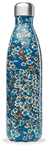 Qwetch - Bouteille Isotherme Originals Flowers Bleu 750ml - 24h Froid et 12h Chaud - Etanche, Sans BPA & Réutilisable - Gourde inox isotherme pour Sport, Voyage, Bureau, Randonnée