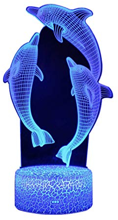 Uonlytech 3d delphin illusion licht lampe 3d bunte delphin nachtlicht berührungsschalter nachtlampe led nachttischlampe mit batterie (buntes licht fernbedienung riss muster basis)