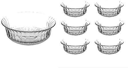 7 Piece Glass Bowls Set Decorative Round Glass Fruit Triffle Salad Bowls Trifle Dessert Bowls Sundae Ice Cream Crystal Look Footed Dishes Appetiser Starter Prawn Cocktail Pudding
