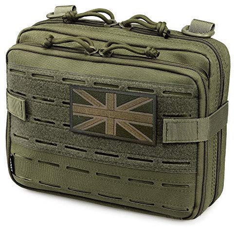 WYNEX Tactical Molle Admin Pouch of Laser Cut Design, Utility Pouches Molle Attachment Medical EMT Organizer with Map Pocket Tool Holder UK Flag Patch Included
