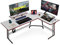 DESINO Eckschreibtisch Gaming 150 x 120 cm, Ergonomic Gamer Schreibtisch l Form, Groß Pc Ecktisch Computertisch Mit Monitorständer, Stabil Metall-Beine Eck Tisch, Weiß