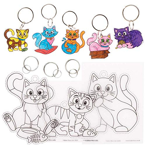 Baker Ross FE361 schrumpfende Katzen-Schlüsselanhänger - 8 Stück, Schlüsselanhänger zum Basteln zum Ausmalen, Machen und Präsentieren, Machen Sie Ihre eigenen für Kinder