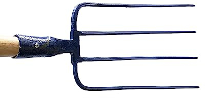 Horca de heno con 4 púas con Mango Largo de Madera de Haya y Cabeza de Acero de Calidad, cómoda y Ligera, 130 cm de Largo