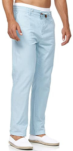 Indicode Herren Veneto Stoffhose aus Leinen & Baumwolle | Leinenhose Freizeithose Männer Blue Wave, M