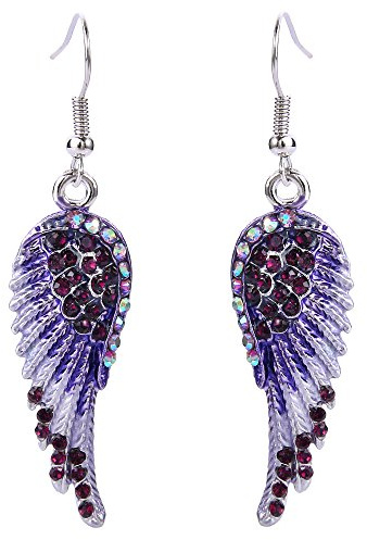 EVER FAITH Rhinestone Enamel Angel Wing Dangle Earrings | Crystal, Angel's Wings, Hook, For Women Girls