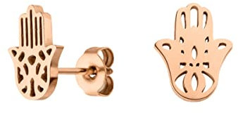 LUUK LIFESTYLE Schlichte Ohrringe aus Edelstahl, Damen Ohrstecker, Glücksbringer Geschenk für Frauen und Mädchen, filigran & wasserfest, Hamsa Hand I Fatima, roségold