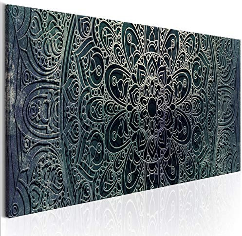 decomonkey Akustikbild Mandala 120x40 cm 1 Teilig Leinwand Modern Bilder Wandbilder XXL Schallschlucker Schallschutz Akustikdämmung Wandbild Deko Leise Zen Orient Abstrakt grün