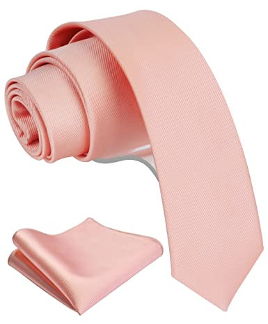 Gusleson Rose Gold Skinny Ties for Men Solid Thin Tie Slim Necktie and Pocket Square Set (UK0754-32)