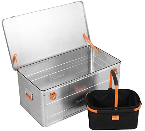 Alubox B140 Alukiste 140 Liter Aluminium Transportbox PROMO inkl Einkaufskorb schwarz