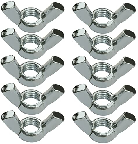 AERZETIX - C58239 - Set di 10 Dadi con alette/orecchie M10 - dado a farfalla - metrica femmina - in acciaio zincato - colore argento