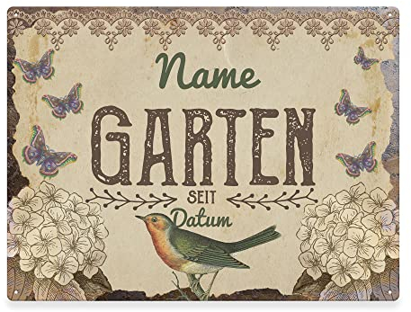 PR Print Royal Gartenschild selbst gestalten - Garten seit - Metallschild personalisiert mit Name und Datum, Geschenk für Gärtner, Outdoorschild aus Aluminium | Wetterfest, 21x15 cm