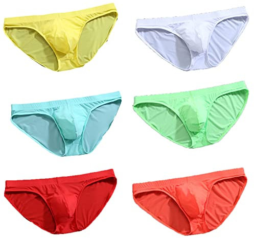 Faringoto Slip ultra léger et respirant en soie glacée pour homme en micro maille respirante pour se détendre la nuit, Bleu clair + blanc + rouge + vert + orange + jaune, XL