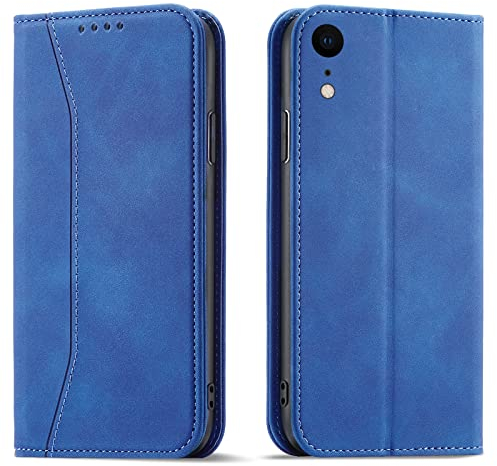 OKZone Kompatibel mit iPhone XR (6,1 Zoll) Hülle, Magnet Leder Tasche Handyhülle, Kartenfächer iPhone XR Schutzhülle, [Premium PU Leder] Flip Klappbare Stoßfeste Magnetische Standfunktion (Blau)