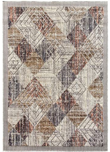 SrS Rugs Vintage Rugs for Living Room, Bedroom, Dining Room, Kitchen Room - Boho Distressed Traditional Faded Ikat Style Multicoloured Design Smooth Soft Low Pile (Eco Rhomba, 120 x 170 cm)