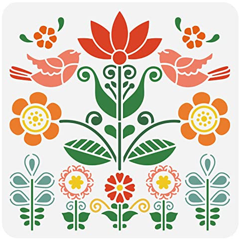 BENECREAT Blumenschablonen, 30x30cm Kunststoff-Schablonen Zum Zeichnen von Vögeln, Wiederverwendbare Malschablone Für Scrapbooking, Zeichnen, Heimwerken, Möbel, Wand, Boden, Stoffdekore