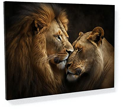 Sense Canvas Löwen-Affectionsverhalten Löwenpaar 57 Leinwandkunst - Home Decor Wandkunst Druck Poster Gemälde Groß 100x75 / 1,9 cm