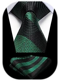 HISDERN Cravate Homme à Carreaux Élégante Formelle Classique Cravate et Pochette en Soie Mariage d'Affaires Fete Cravates pour Hommes Vert et Noir