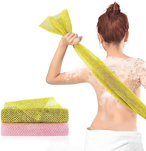 2 Stück Afrikanischer Netz Schwamm Peeling Netz African Net Sponge 80cm Afrikanisches Peeling netz Langer Badeschwamm Afrikanisches Peeling Dusche African Sponge für Den Täglichen Gebrauch-Rosa&Gelb