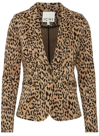 ICHI IHKATE Leopard Jacquard Damen Blazer Jackenblazer Regular fit, Größe:S, Farbe:Natural Leo Jacquard (202923)