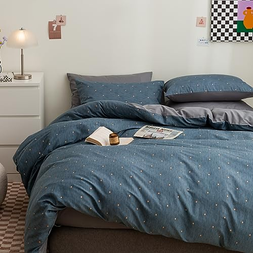 GETIYA Luxus Dunkelblau Bettwäsche 220x240 Baumwolle Bettwäsche Damen Herren Elegant Punkte Bettwäsche Gepunktet Muster Bettbezug Doppelbett Wendebettwäsche mit 2 Kissenbezug 80x80